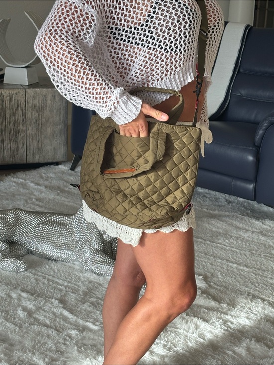 Handbags - Quilted Military Green Women's Tote Bag with Top Handles